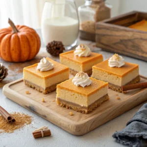 Pumpkin Desserts: How To Make The Best This Year 7 No-bake pumpkin cheesecake bars on graham crust topped with whipped cream