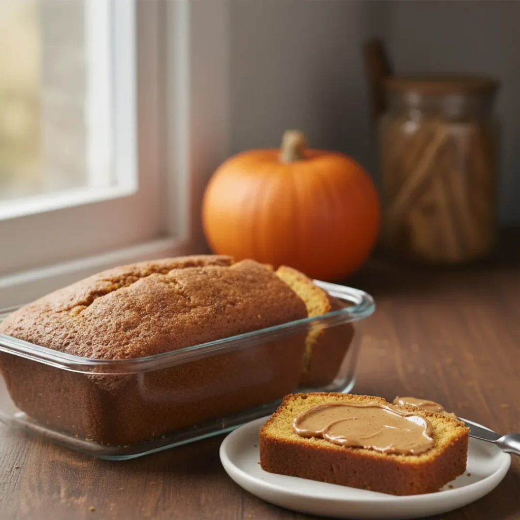 How To Make Healthy Pumpkin Bread That Tastes Amazing 4 Healthy pumpkin bread slices stored in a glass container