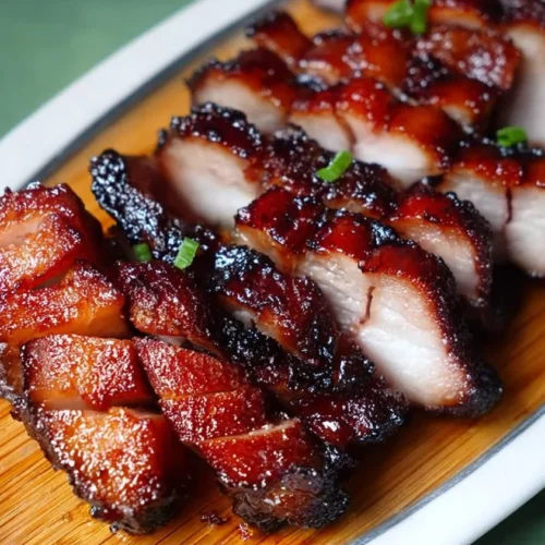 Air Fried Char Siu 2 Air Fried Char Siu pork dish with vibrant colors and garnishes.