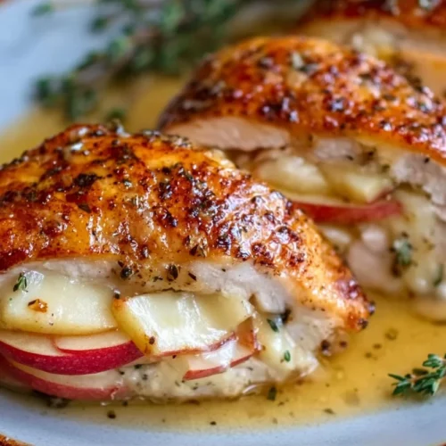 Apple and Brie Stuffed Chicken Breast 2 Apple and Brie stuffed chicken breast recipe with herbs and seasoning