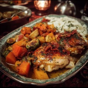 Autumn Chicken Dinner 2 A delectable autumn chicken dinner served with seasonal vegetables.