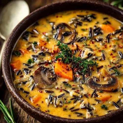 Autumn Wild Rice Soup: The Ultimate Fall Comfort Food 2 Bowl of Autumn Wild Rice Soup garnished with herbs and vegetables