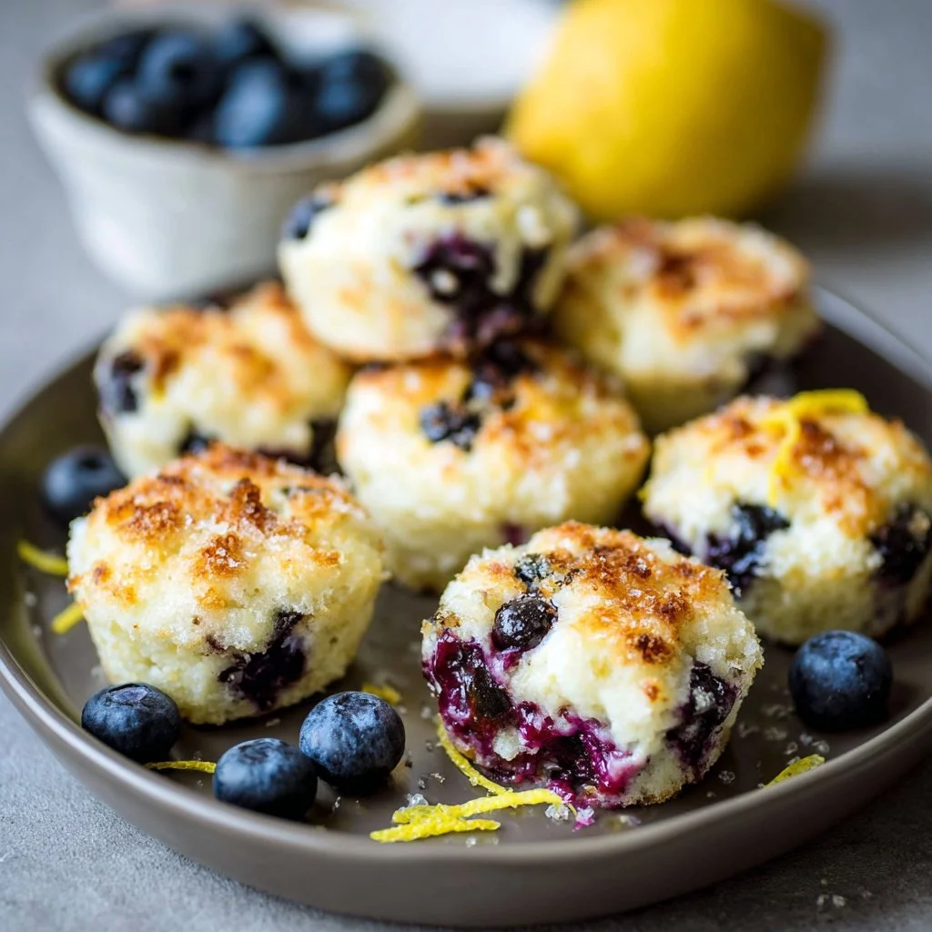 Blueberry and Lemon Zest Cottage Cheese Bites on a white plate