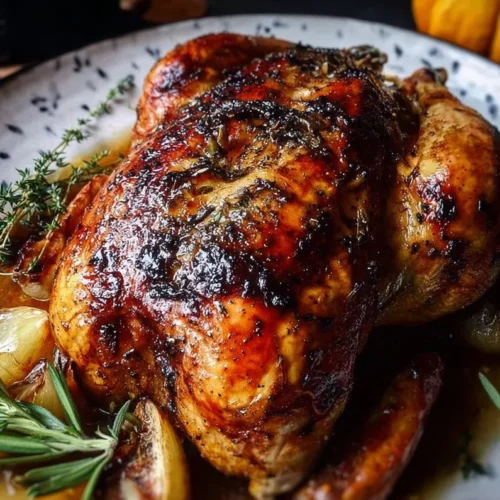 Cider Brined Roast Chicken 2 Juicy cider brined roast chicken served with herbs and spices on a rustic table