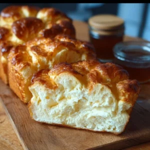 Cottage Cheese Cloud Bread 2 Fluffy slices of Cottage Cheese Cloud Bread served on a plate.