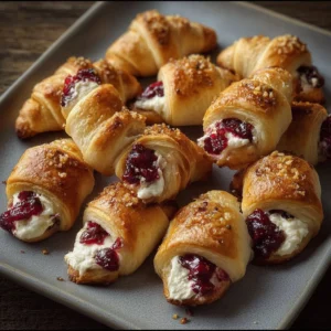 Cranberry Cream Cheese Crescent Bites 2 Delicious Cranberry Cream Cheese Crescent Bites on a platter