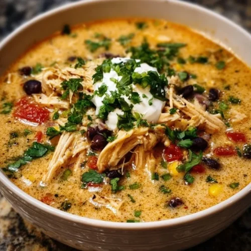 Creamy Chicken Enchilada Soup 2 Bowl of creamy chicken enchilada soup topped with cilantro and cheese