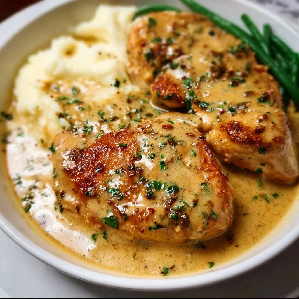Creamy Garlic Chicken 1 Creamy garlic chicken served on a plate with herbs and spices