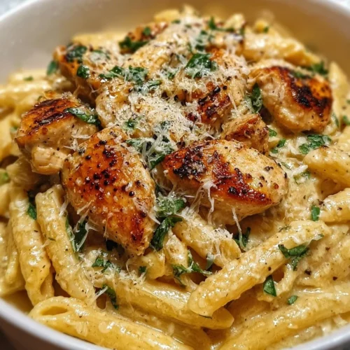 Creamy Garlic Parmesan Chicken Pasta 2 Creamy garlic parmesan chicken pasta topped with fresh herbs
