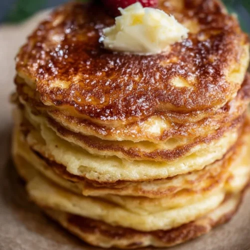 Delicious and Healthy Keto Pancakes 2 Stack of delicious keto pancakes topped with fresh berries and syrup