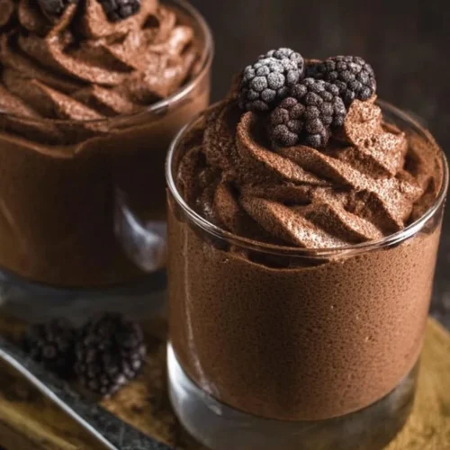 Delicious easy chocolate mousse dessert in a small glass