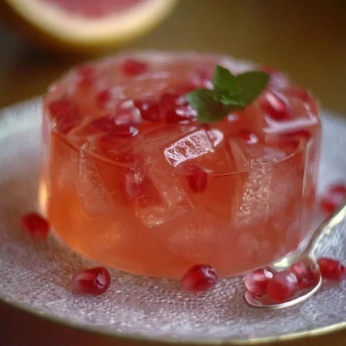 Fresh Grapefruit or Pomegranate Gelatin (Jello) 2 Fresh grapefruit gelatin dessert with vibrant color and garnished with mint leaves