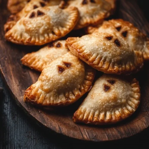 Ghost Taco Hand Pies 2 Delicious ghost taco hand pies on a rustic wooden table
