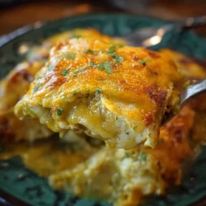 Plate of green chile chicken enchiladas topped with cheese and sauce