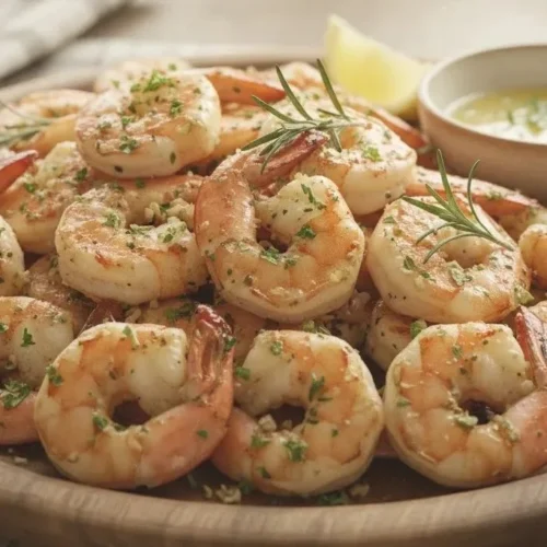 Grilled Garlic and Herb Shrimp 2 Grilled shrimp with garlic and herbs on a plate garnished with fresh parsley