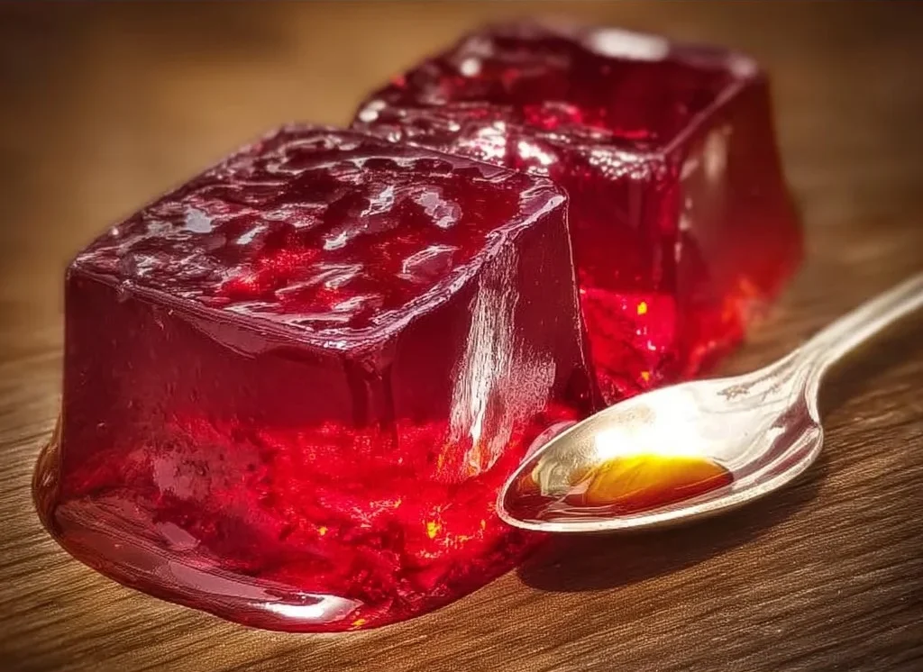 A colorful bowl of homemade jello made with healthy ingredients for gut health.