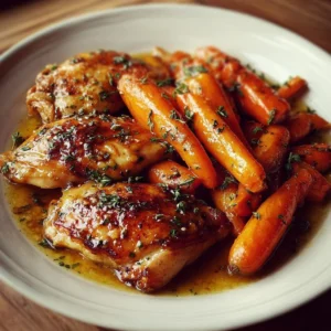 Honey Glazed Carrots & Chicken 2 Delicious honey glazed carrots served with chicken on a dinner plate