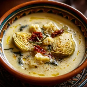 Lemony Tuscan Artichoke Soup 2 Bowl of Lemony Tuscan Artichoke Soup garnished with herbs and lemon slices.