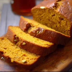Libby's Pumpkin Bread 2 Freshly baked Libby's Pumpkin Bread loaf on a wooden table