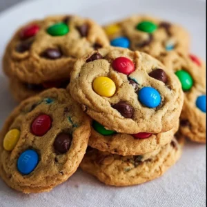 Peanut Butter Cookies with M&Ms and Chocolate Chips 2 Delicious peanut butter cookies with M&Ms and chocolate chips