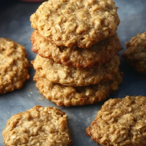Peanut Butter Oatmeal Cookies 2 Delicious peanut butter oatmeal cookies on a plate with chocolate chips