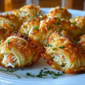 Perfect Party Crab Crescent Bites 2 Delicious crab crescent bites served on a platter, perfect for parties.