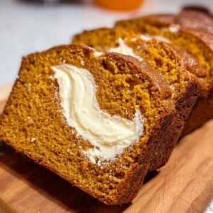 Pumpkin Bread with Cream Cheese 2 Delicious pumpkin bread topped with cream cheese frosting and spices
