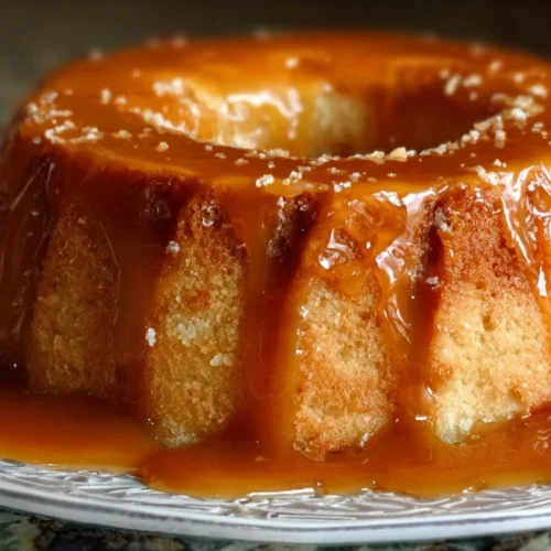 Delicious salted caramel Kentucky butter cake served on a plate