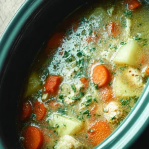 Slow Cooker Chicken Stew Recipe 2 Hearty slow cooker chicken stew with vegetables and spices in a bowl