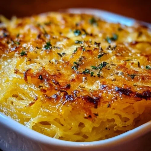 Spaghetti Squash Au Gratin: A Delicious and Healthy Recipe 2 Baked spaghetti squash au gratin topped with cheese and herbs in a dish.