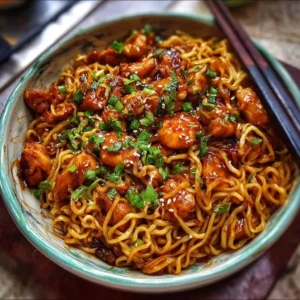 Sticky Garlic Chicken Noodles 2 Delicious sticky garlic chicken noodles garnished with fresh herbs.