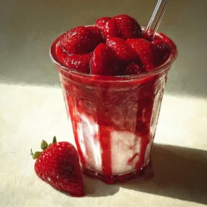Strawberry Compote 2 Delicious homemade strawberry compote in a bowl with fresh strawberries