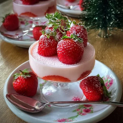 Strawberry Posset 2 Delicious strawberry posset dessert in a glass topped with fresh strawberries