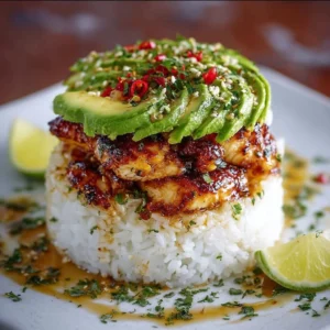 Ultimate Honey Lime Chicken & Avocado Rice Stack 2 Plate of honey lime chicken served with avocado rice stack