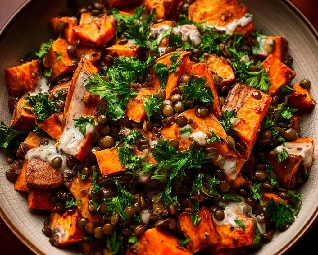 Warm Roasted Sweet Potato Lentil Salad