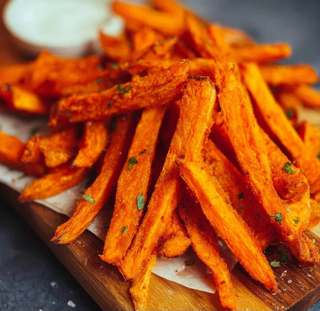 Air Fryer Sweet Potato Fries 1 Crispy air fryer sweet potato fries served in a bowl