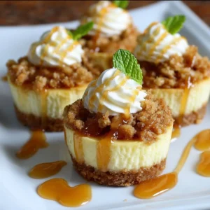 Apple Crisp Mini Cheesecakes 3 Delicious Apple Crisp Mini Cheesecakes with an apple topping and crunchy texture