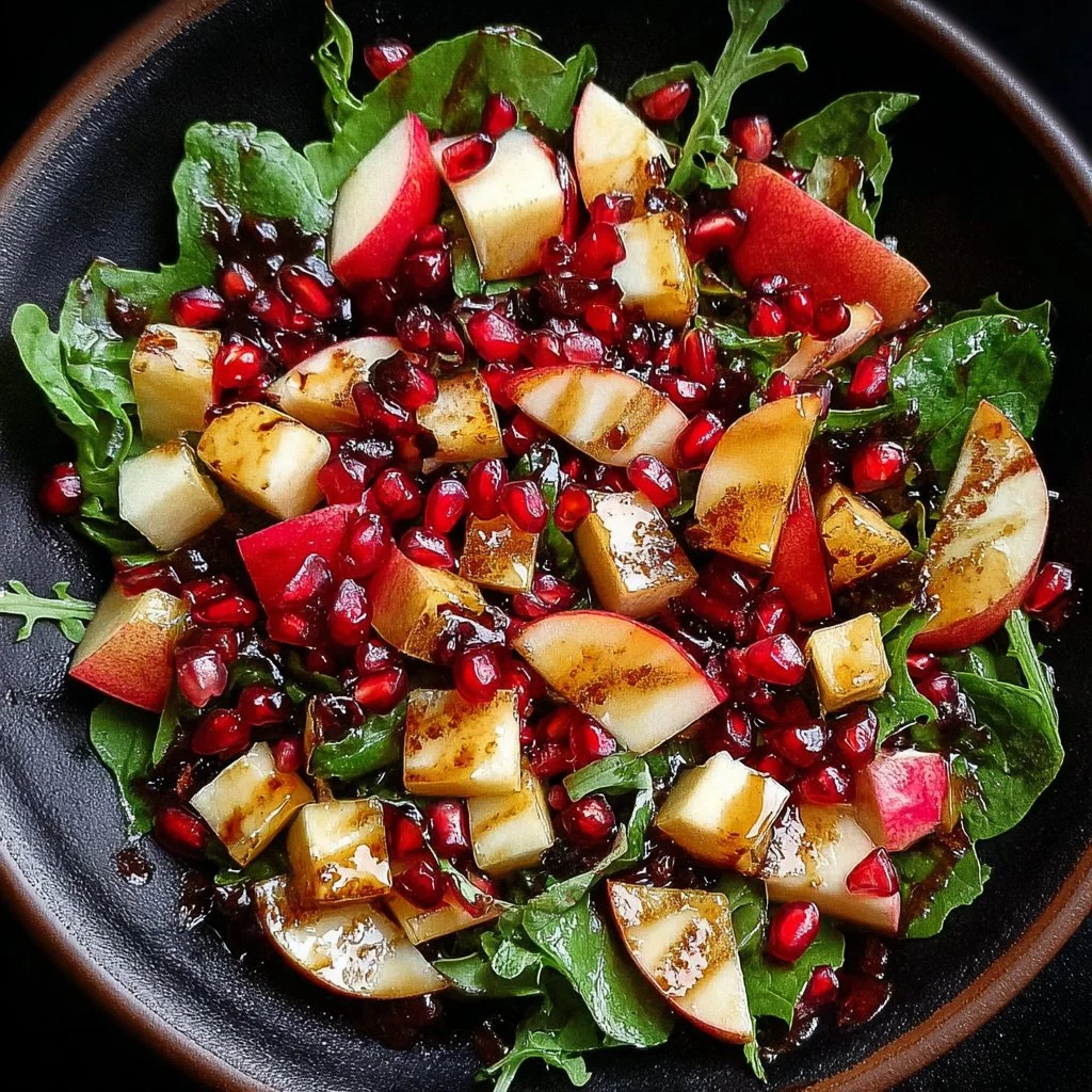 Apple Pomegranate Salad 1 Colorful Apple Pomegranate Salad in a bowl with fresh ingredients.