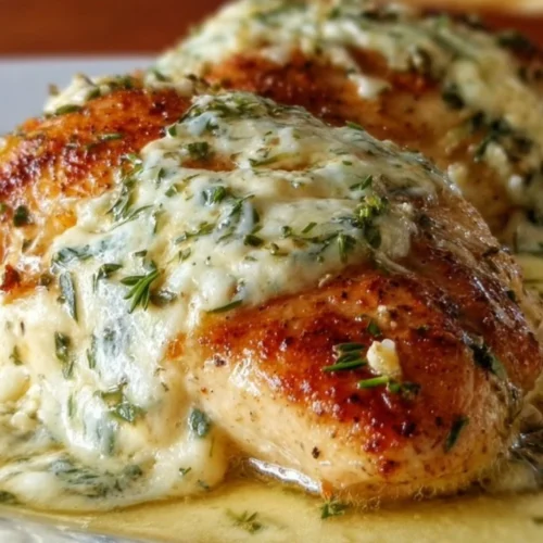Baked Cream Cheese Chicken 2 Baked cream cheese chicken dish served on a plate