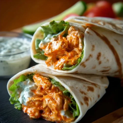 Delicious Buffalo Chicken Wraps ready to serve on a plate