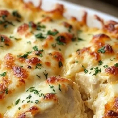 Cheesy Mozzarella Chicken Bake 2 Cheesy Mozzarella Chicken Bake with melted cheese on top
