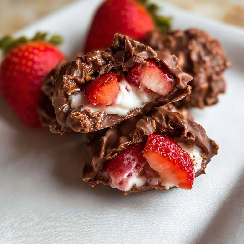 Homemade Chocolate Strawberry Yogurt Clusters ready to enjoy.
