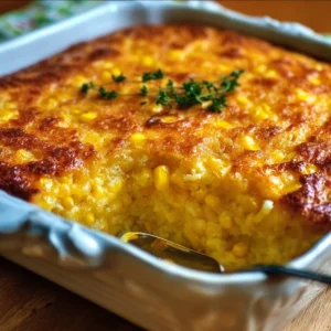 Corn Pudding Casserole 3 Delicious Corn Pudding Casserole served in a baking dish
