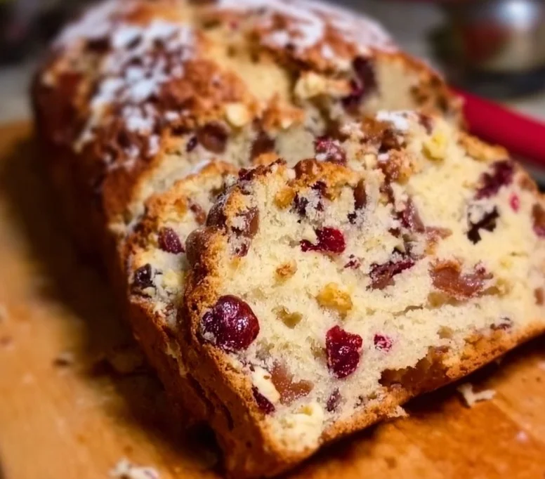 Homemade Costco-style Cranberry Walnut Bread with nuts and cranberries