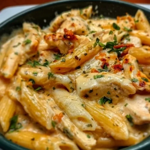 Crack Chicken Penne 2 Creamy Crack Chicken Penne dish topped with herbs and spices