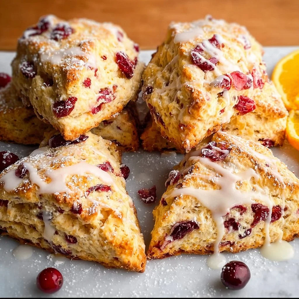 Cranberry Orange Scones 2 Homemade cranberry orange scones on a plate
