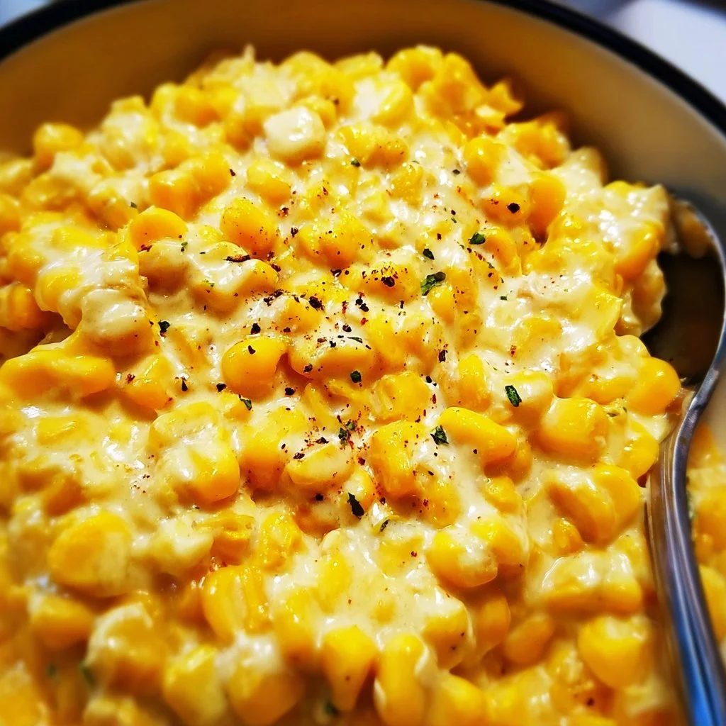 Easy Creamed Corn 2 Delicious serving of homemade creamed corn in a bowl