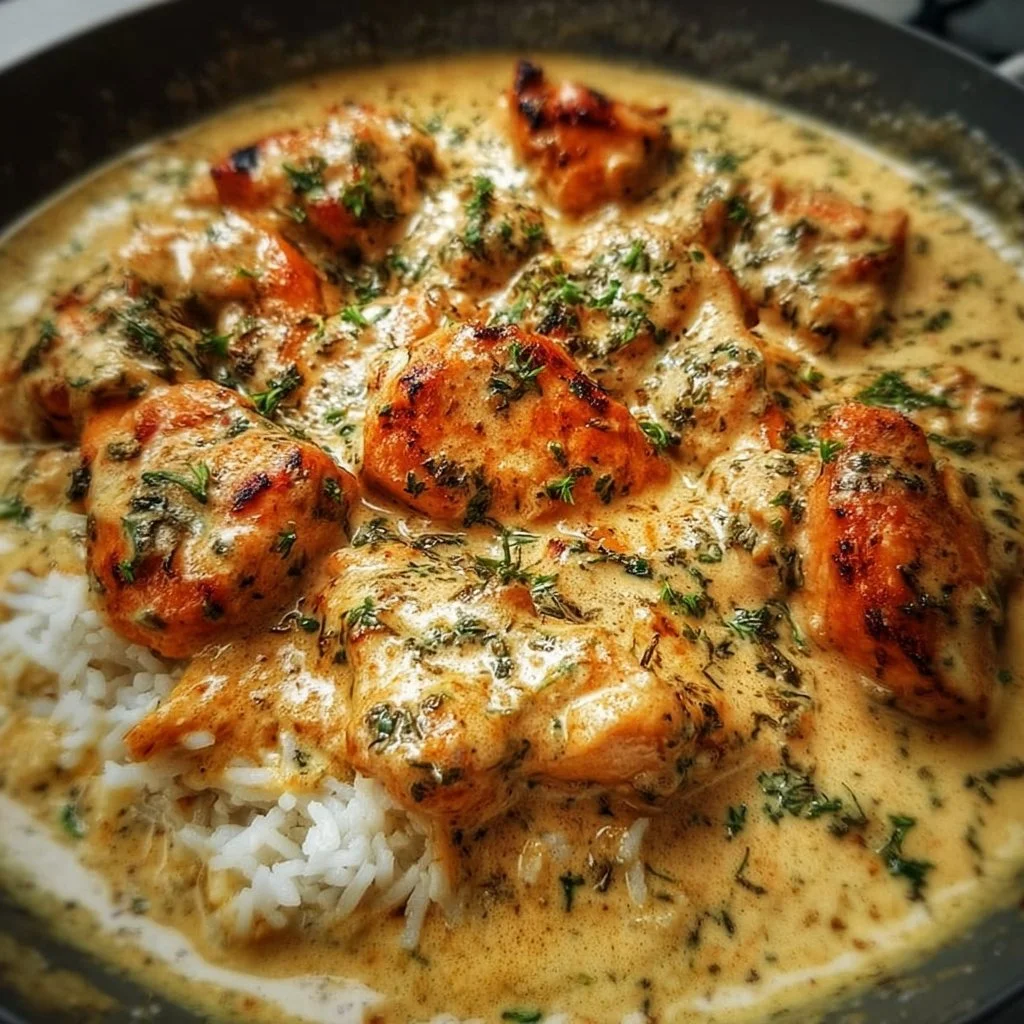 Creamy Smothered Chicken 1 Delicious creamy smothered chicken served with gravy and side dishes.