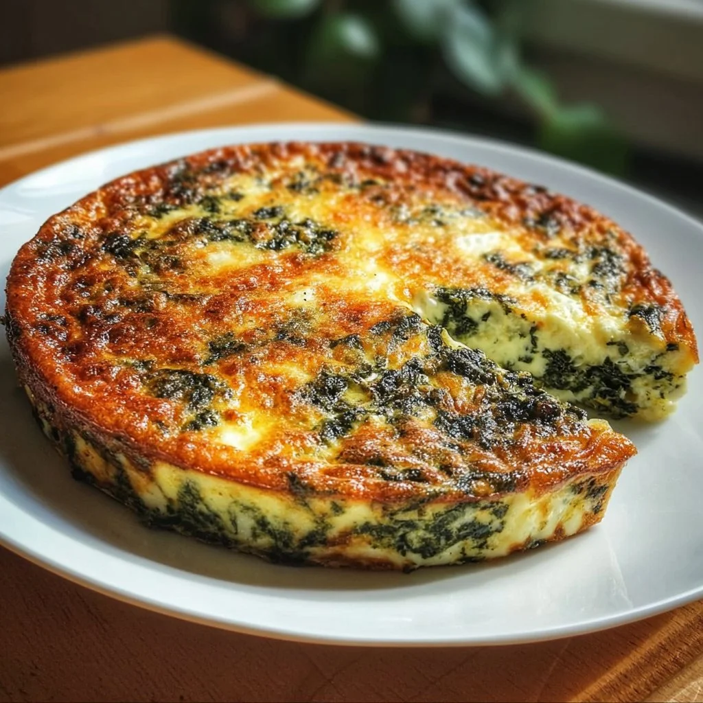 Crustless Spinach Quiche 2 Crustless spinach quiche baked with fresh ingredients and herbs.
