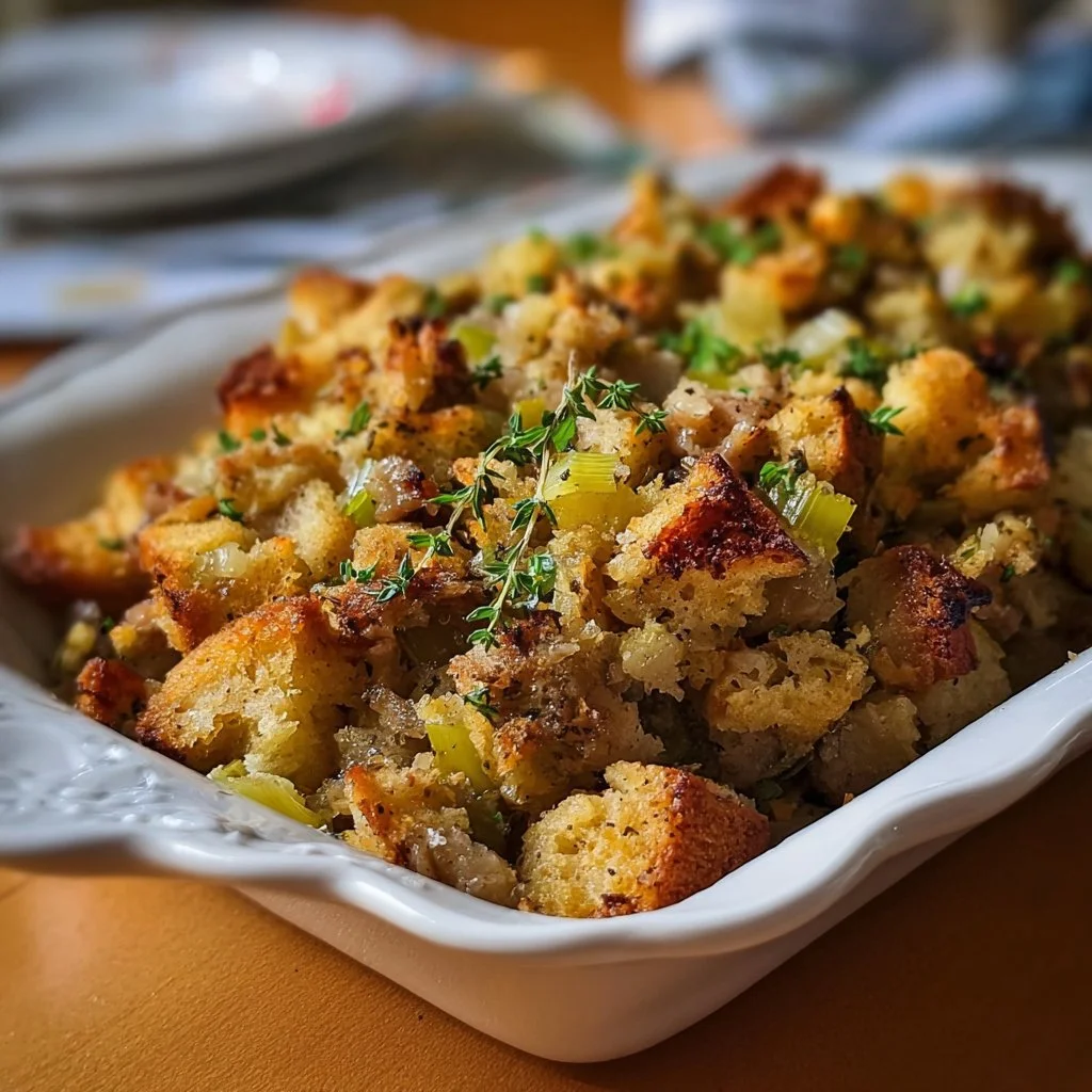 Delicious Grandma’s Thanksgiving Stuffing Recipe 2 Delicious Thanksgiving stuffing recipe by Grandma with herbs and bread